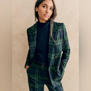 NWT Sézane Christie Wool Blazer Blue and Green Plaid